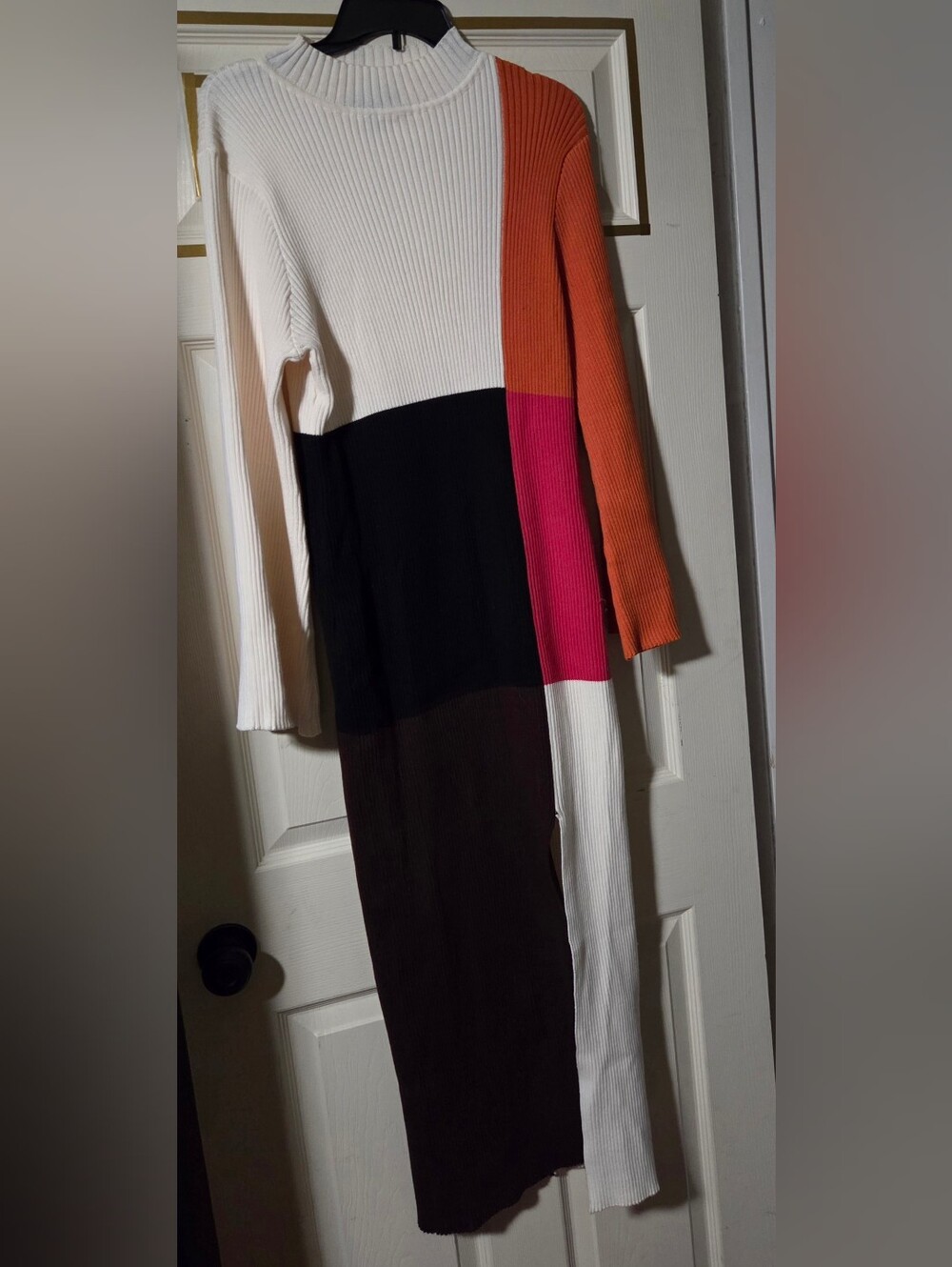 Eloquii Colorblock Ribbed Maxi Dress in White, Black, Orange & Pink